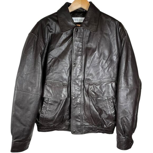 Vintage Irvine Park Genuine Leather Bomber Jacket Brown Full Zip Button Closure - Picture 1 of 14